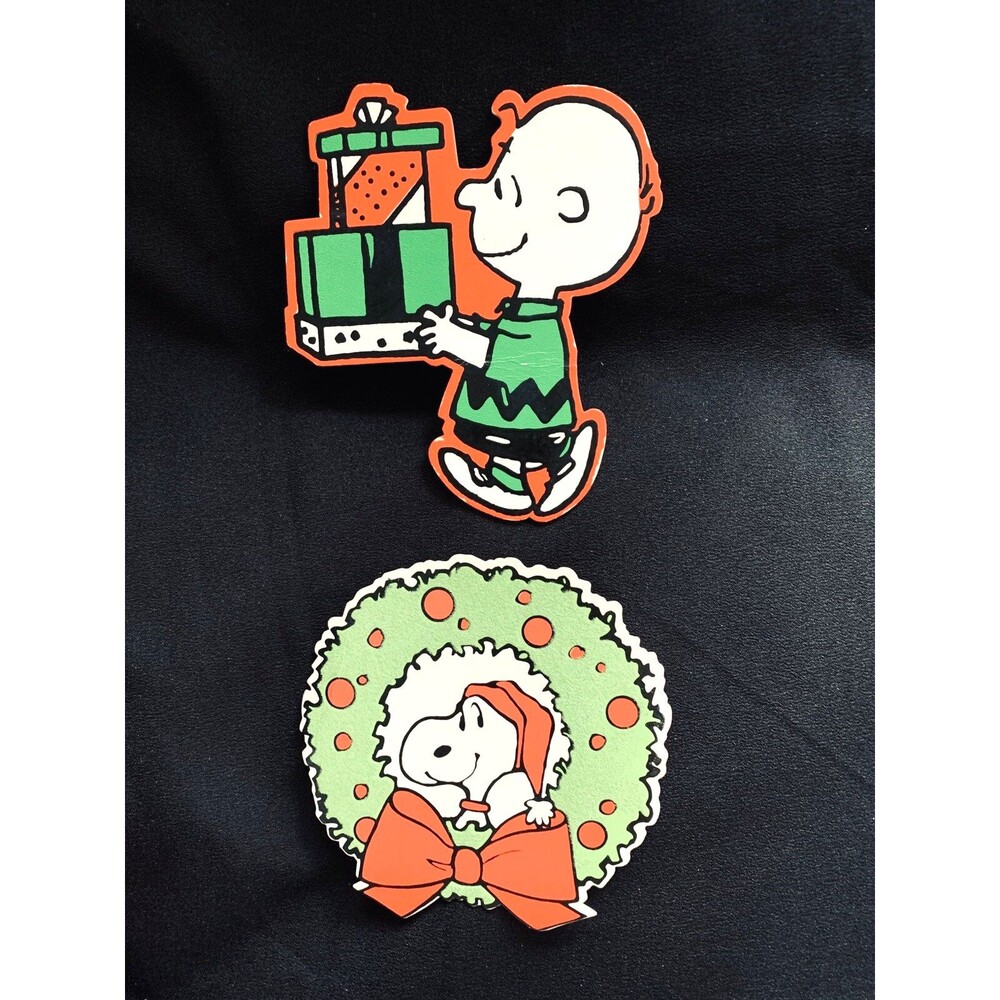 Vintage Hallmark Christmas Snoopy Charlie Brown Gift Trim Topper Diecut Stickers